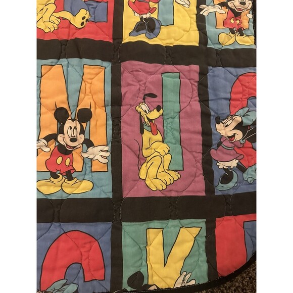 VTG 80s/90s Mickey Mouse Pluto Disney Baby Quilted Blanket Black 53x41” - Picture 3 of 6